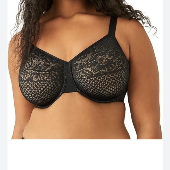 NWT WACOAL Visual Effects Minimizer Underwire Black Lace Women's Bra 44F (3D) - Picture 1 of 10